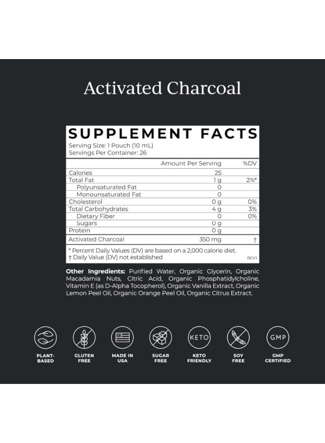 CYMBIOTIKA Activated Charcoal Liquid Supplement from Coconuts for Powerful Gut Health & Digestive Support, Reduces Bloating, Helps Detox, Vitamin E, Vegan, Lemon Cream Flavor, 26 Pack - Image 4